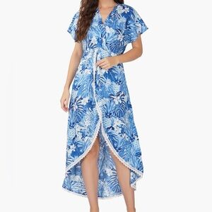 NWT Blue Tropical Floral Maxi Dress